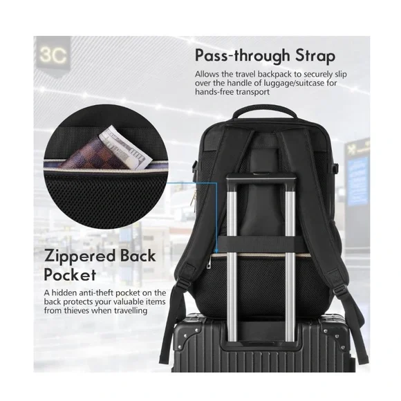 NWT- Travel Carry On Backpack in Black - Picture 3 of 12